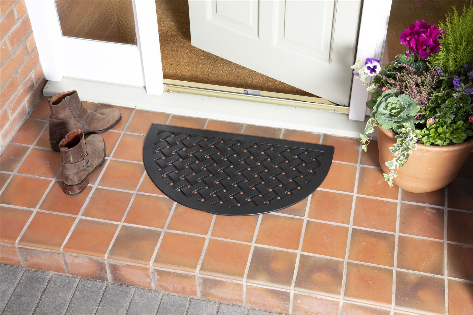 Reddish Half Moon Rubber Lattice 45x75cm Doormat