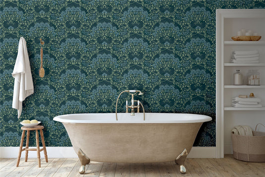 Floral Trail Blue Green Wallpaper