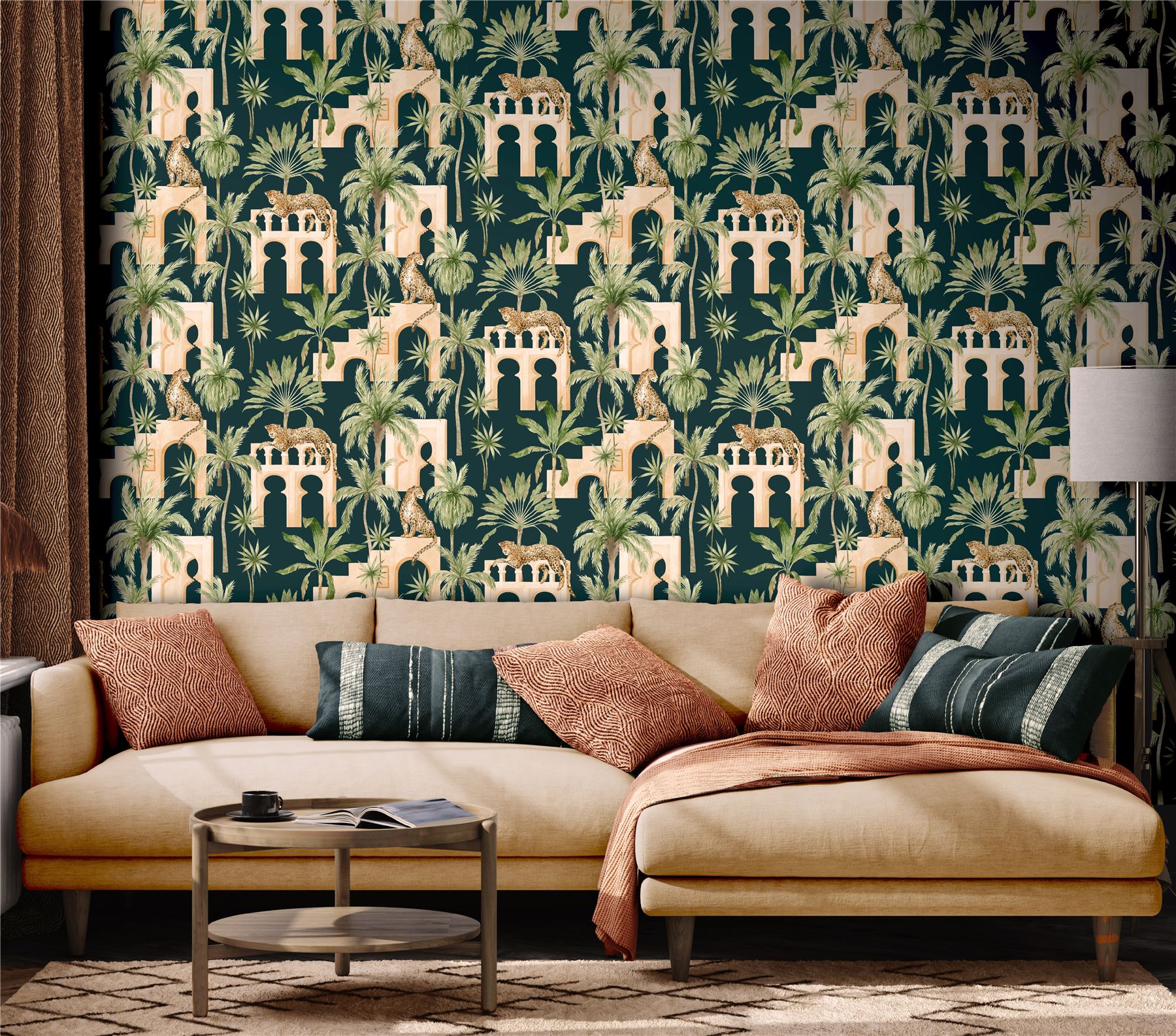 Leopard Arches Navy Wallpaper