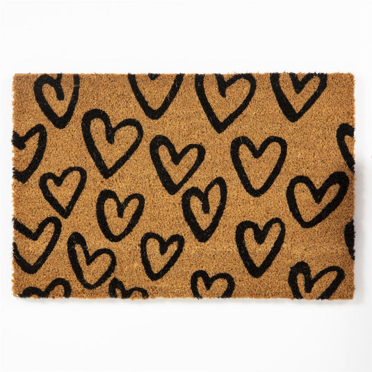 Astley Printed Hand Drawn Hearts Natural 40x60cm Doormat (Bale 25)