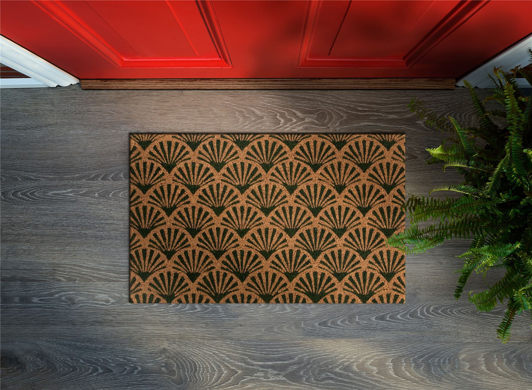 Astley Scallop Latex Backed Coir 45x75cm Forest Green Doormat