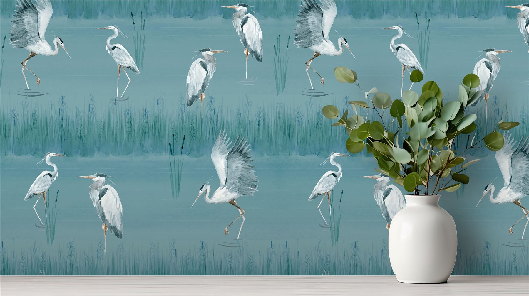 Heron River Blue Wallpaper