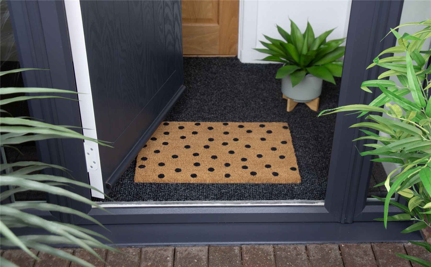 Astley Polka Dot Printed Neutral Doormat 40x60cm