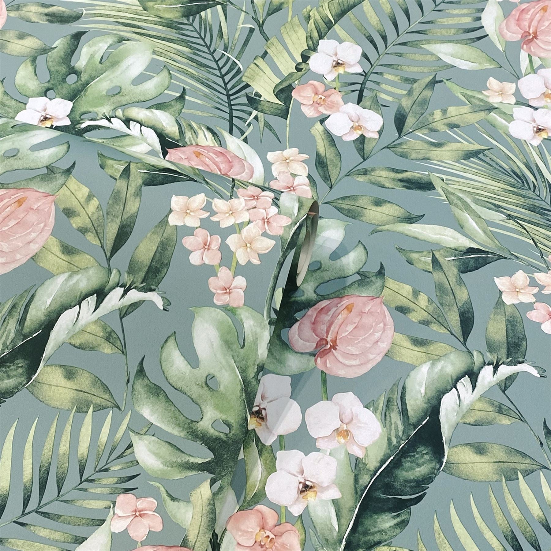 Tropical Floral Sea Blue Wallpaper