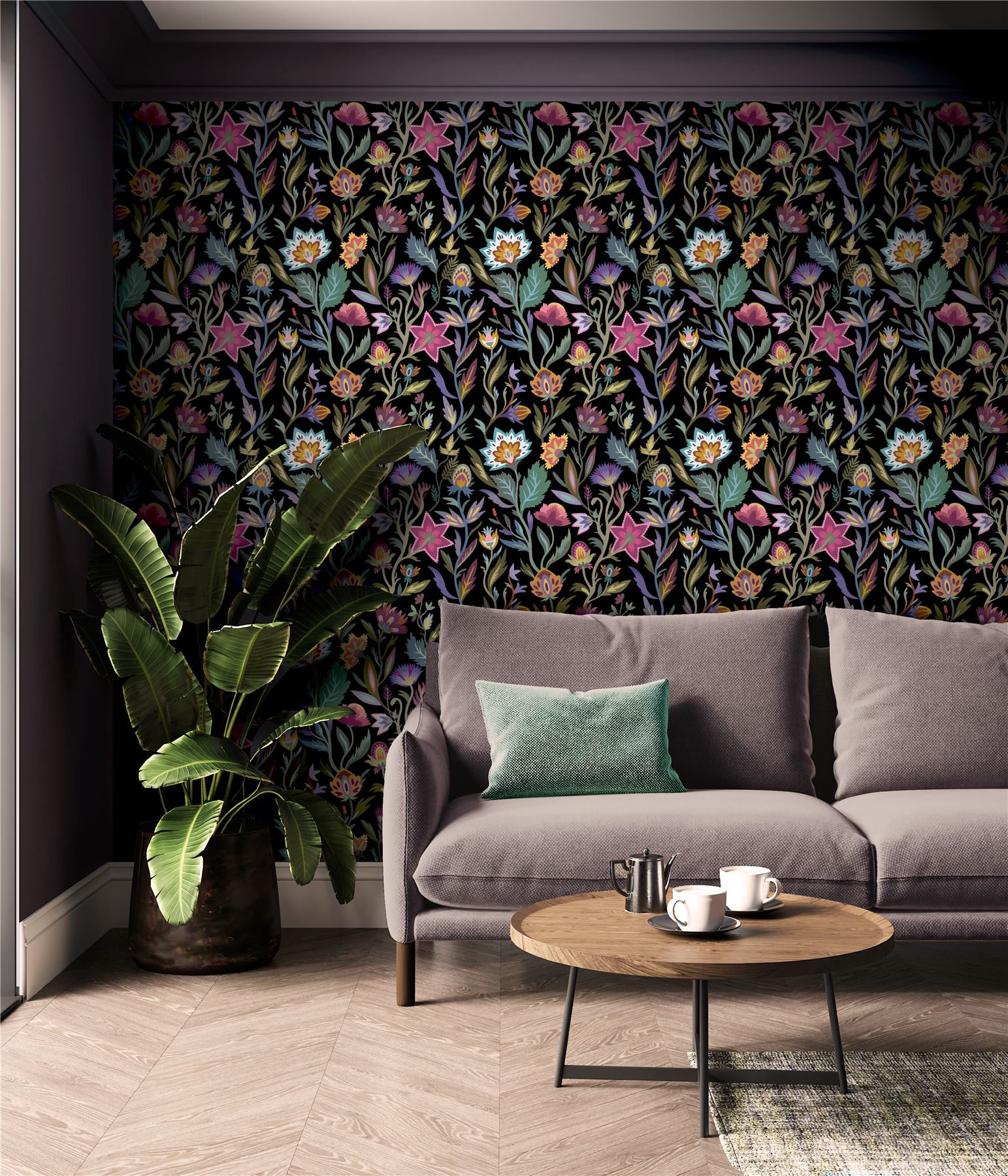 Lush Paradise Black Wallpaper