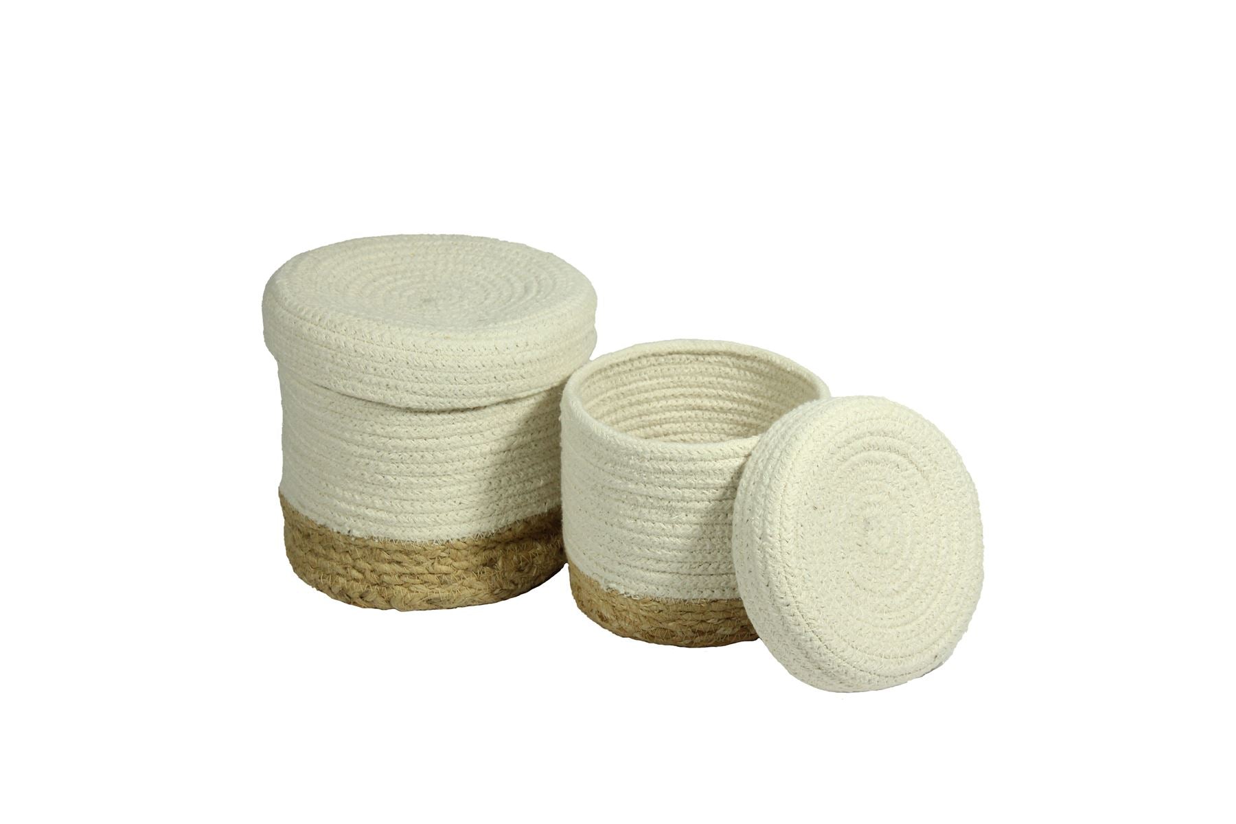 Balham Lidded Nested 18x18x17cm Cream Set of 2 Baskets