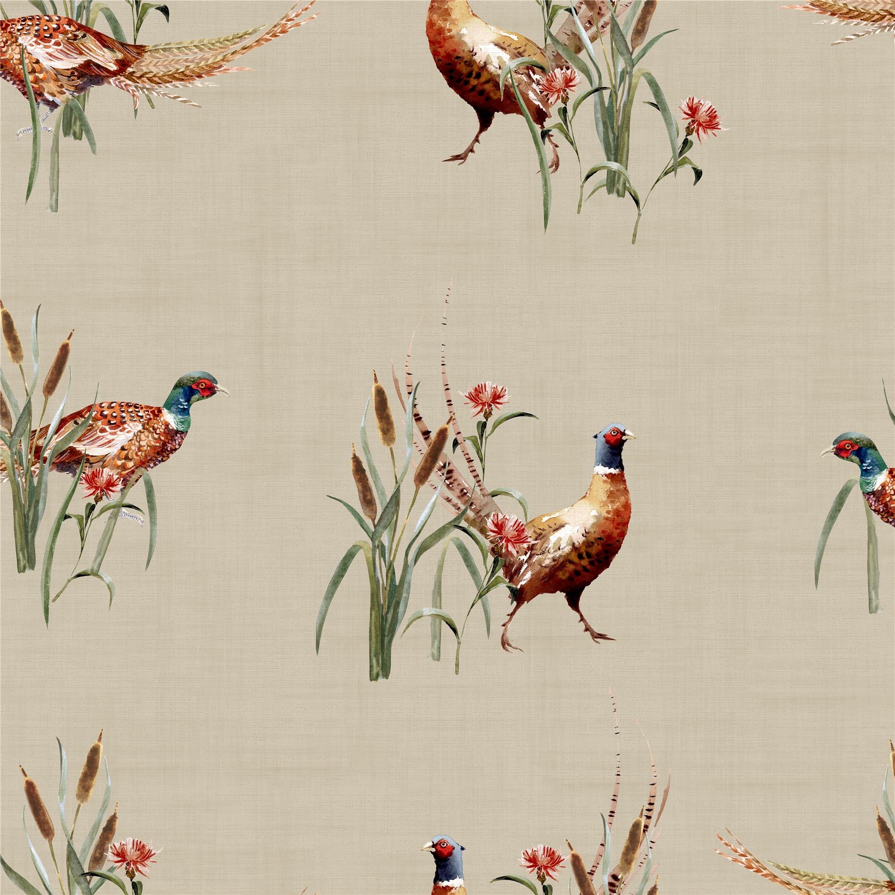 Pheasant Meadow Natural Wallpaper