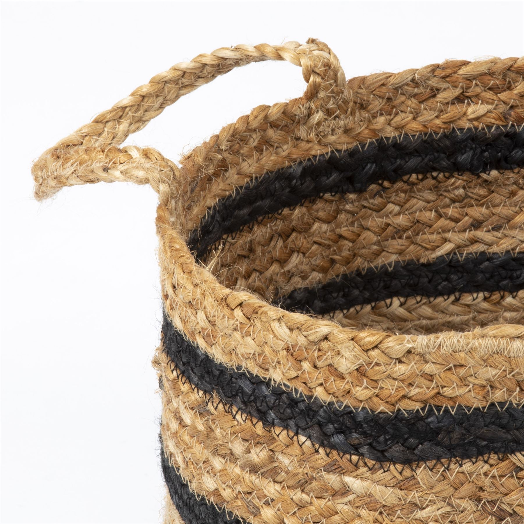 Barnsbury 100% Jute with Handle Black Stripe Set of 3 Baskets