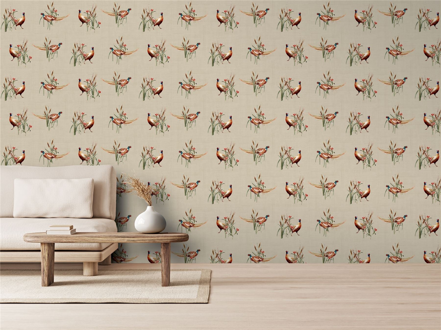 Pheasant Meadow Natural Wallpaper