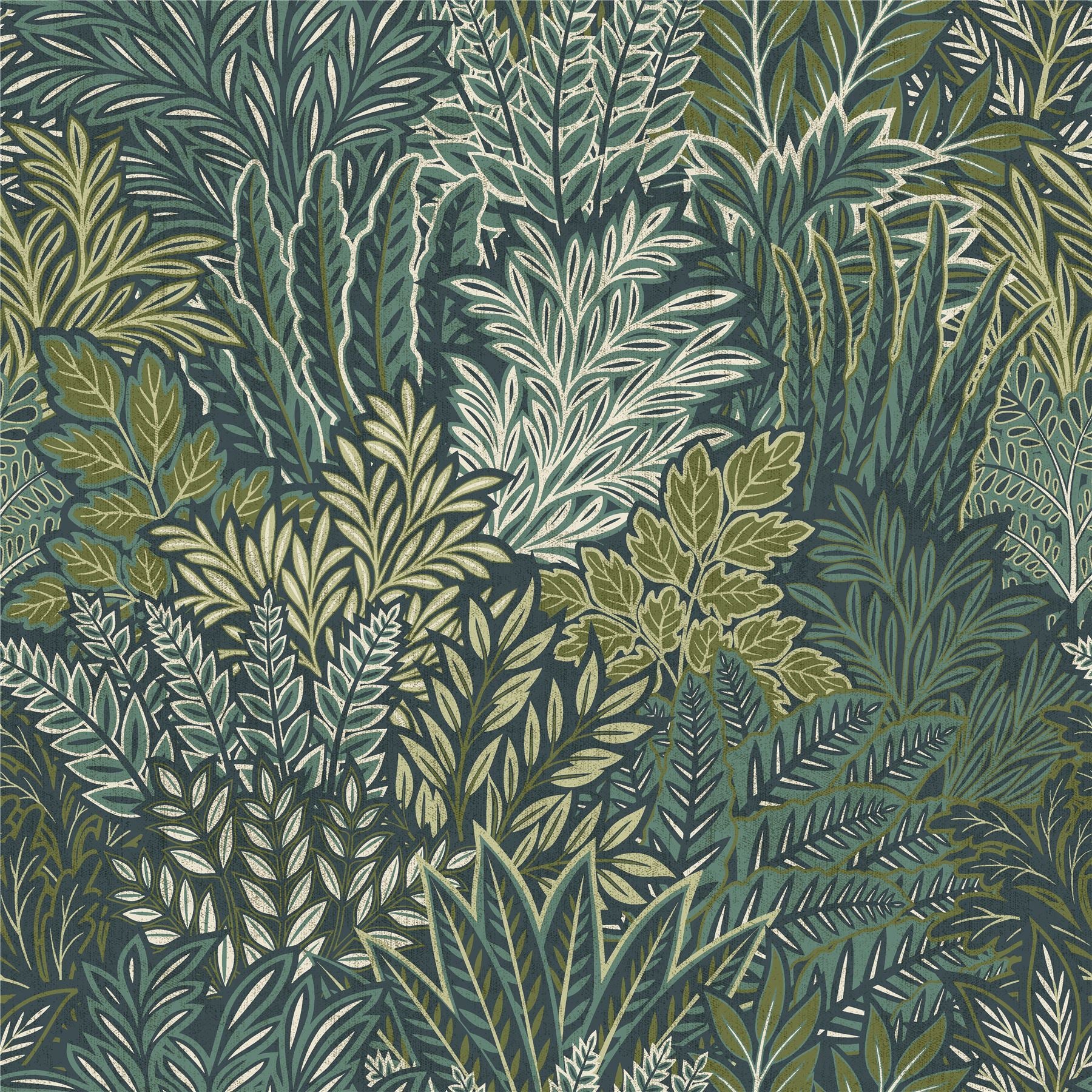 Illustrated Foliage Blue Wallpaper