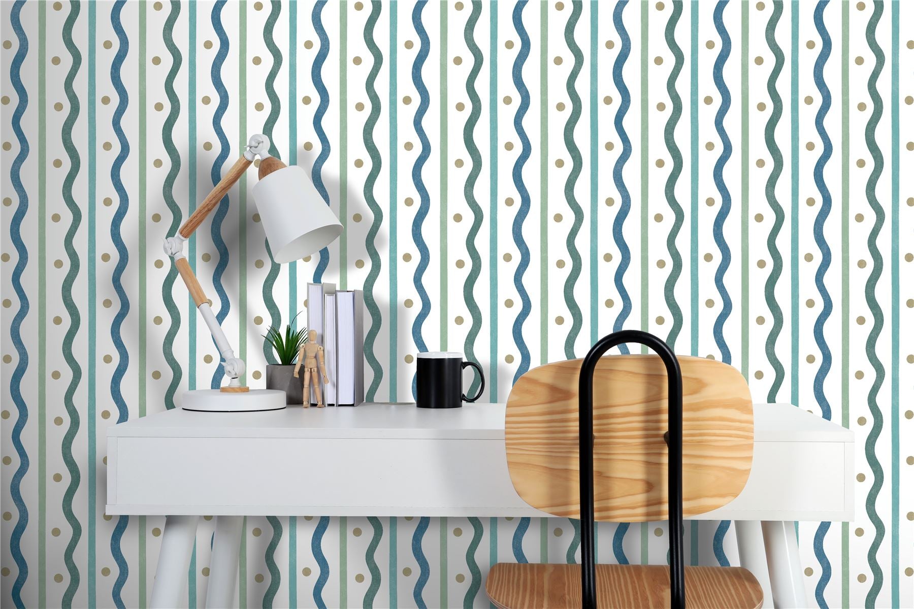 Squiggle Stripe Blue Green Wallpaper