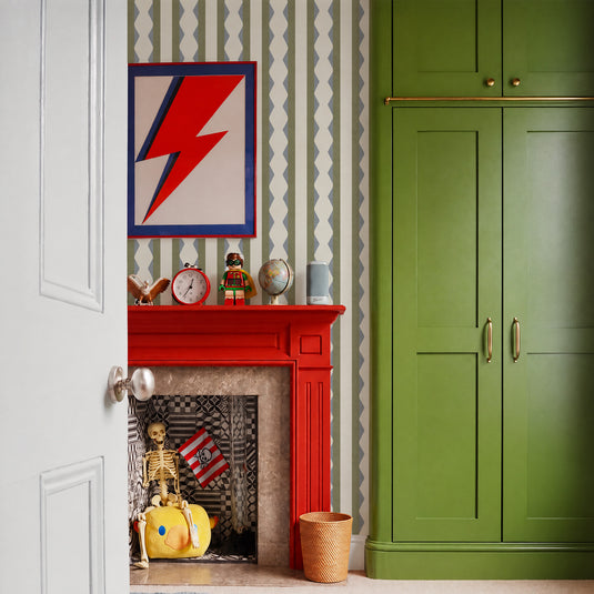Inca Stripe Olive Green & Blue Wallpaper