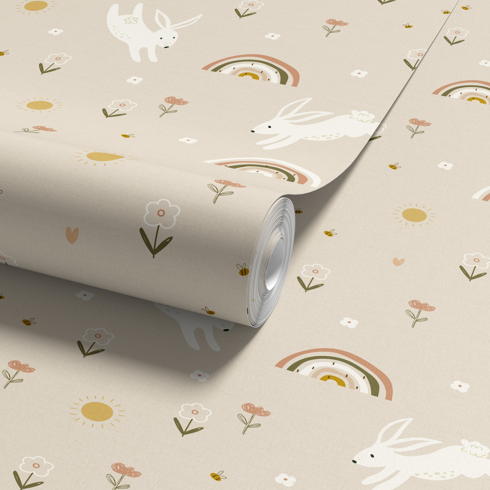 Bunny Hop Beige Wallpaper