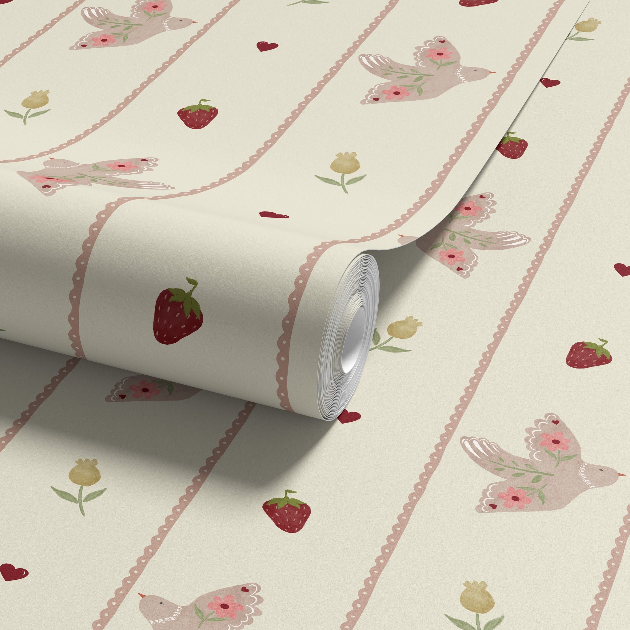 Summer Festival Stripe Pink & Cream Wallpaper