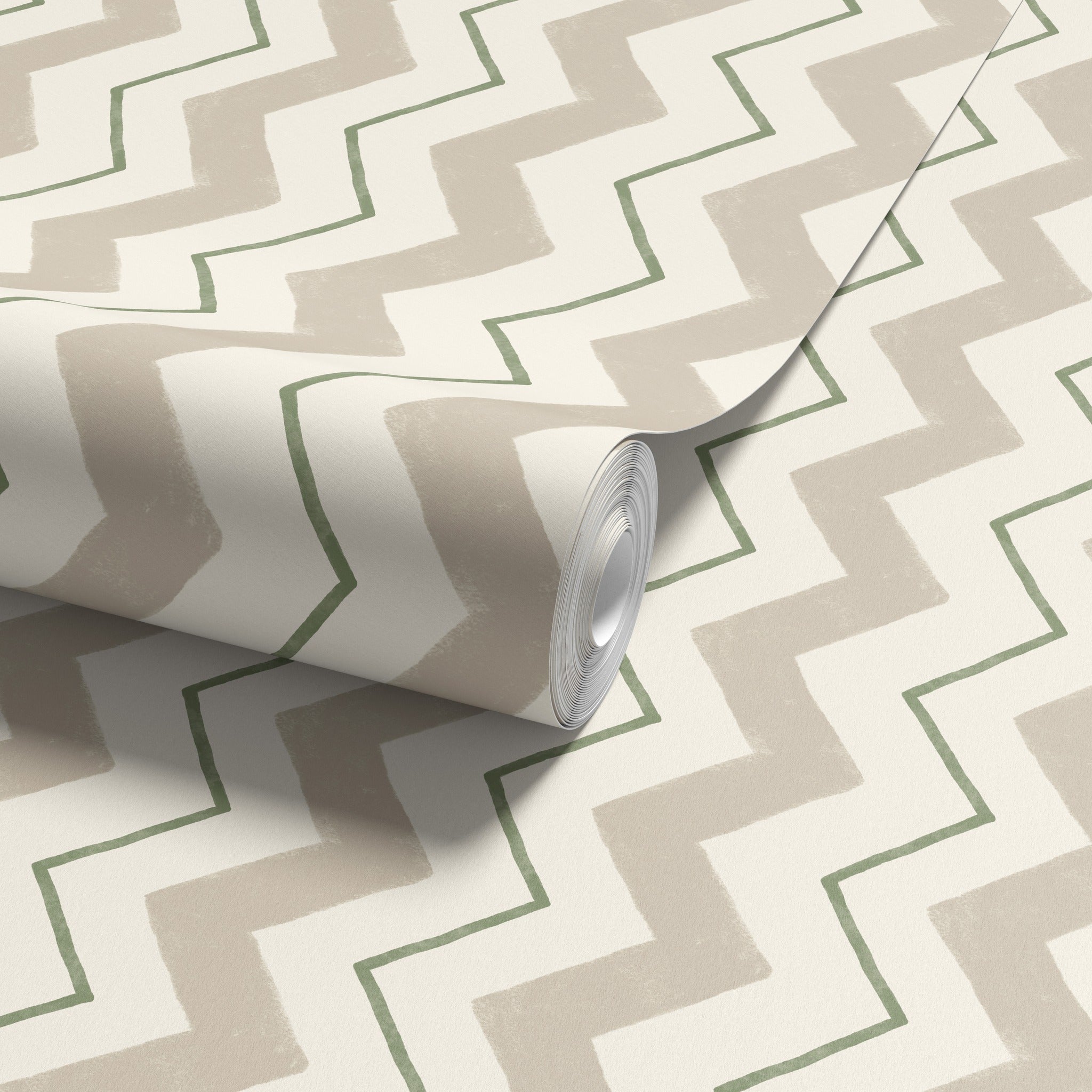 Blitzen Stripe Beige & Olive Green Wallpaper