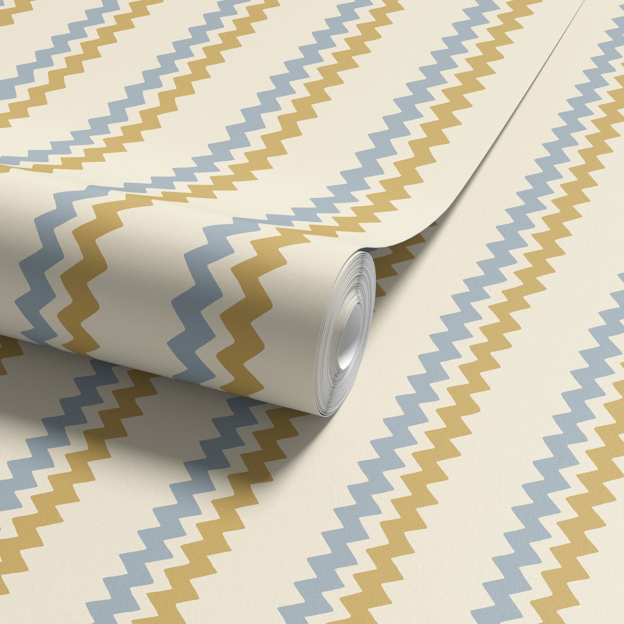 Ziggle Stripe Blue & Yellow Wallpaper