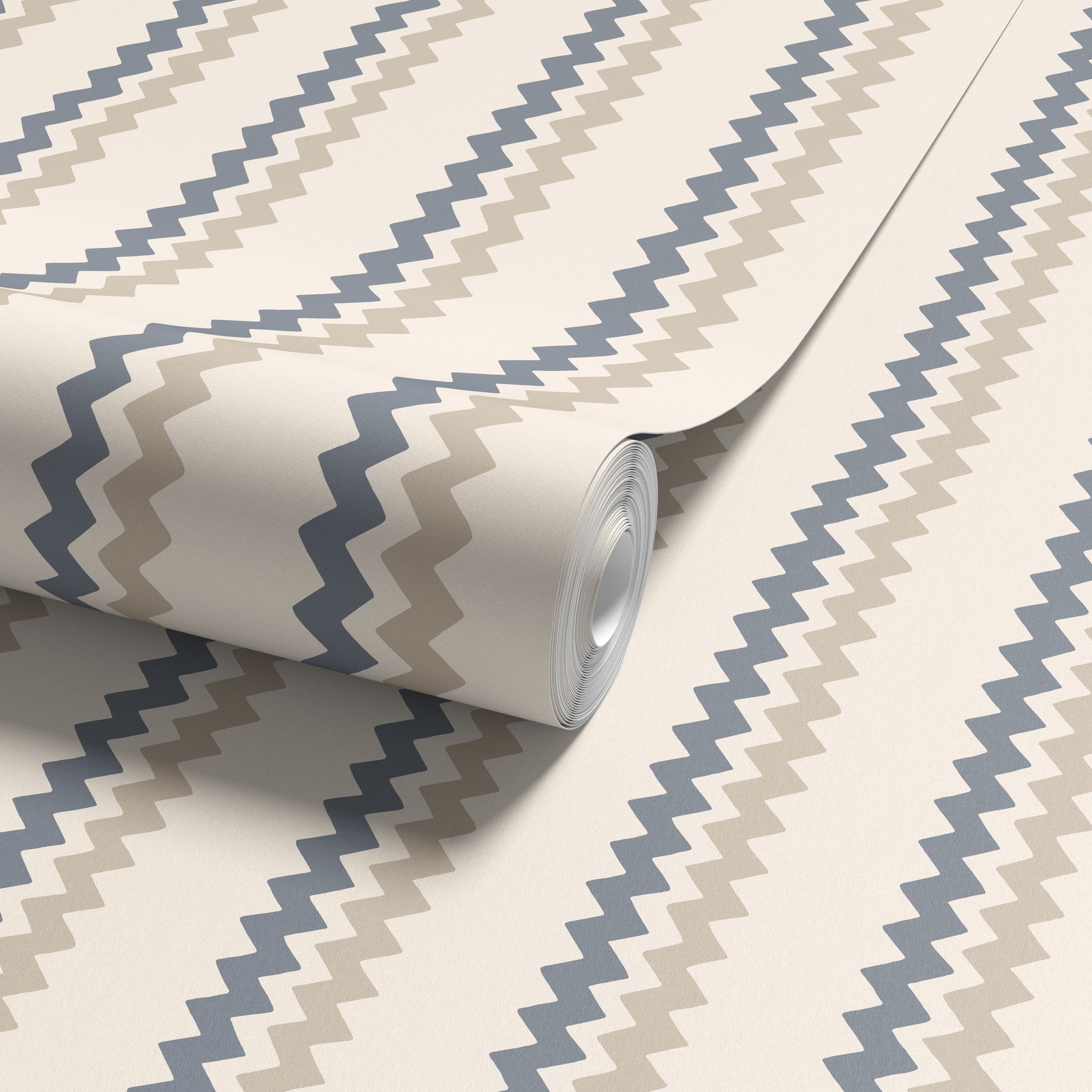 Ziggle Stripe Blue & Grey Wallpaper