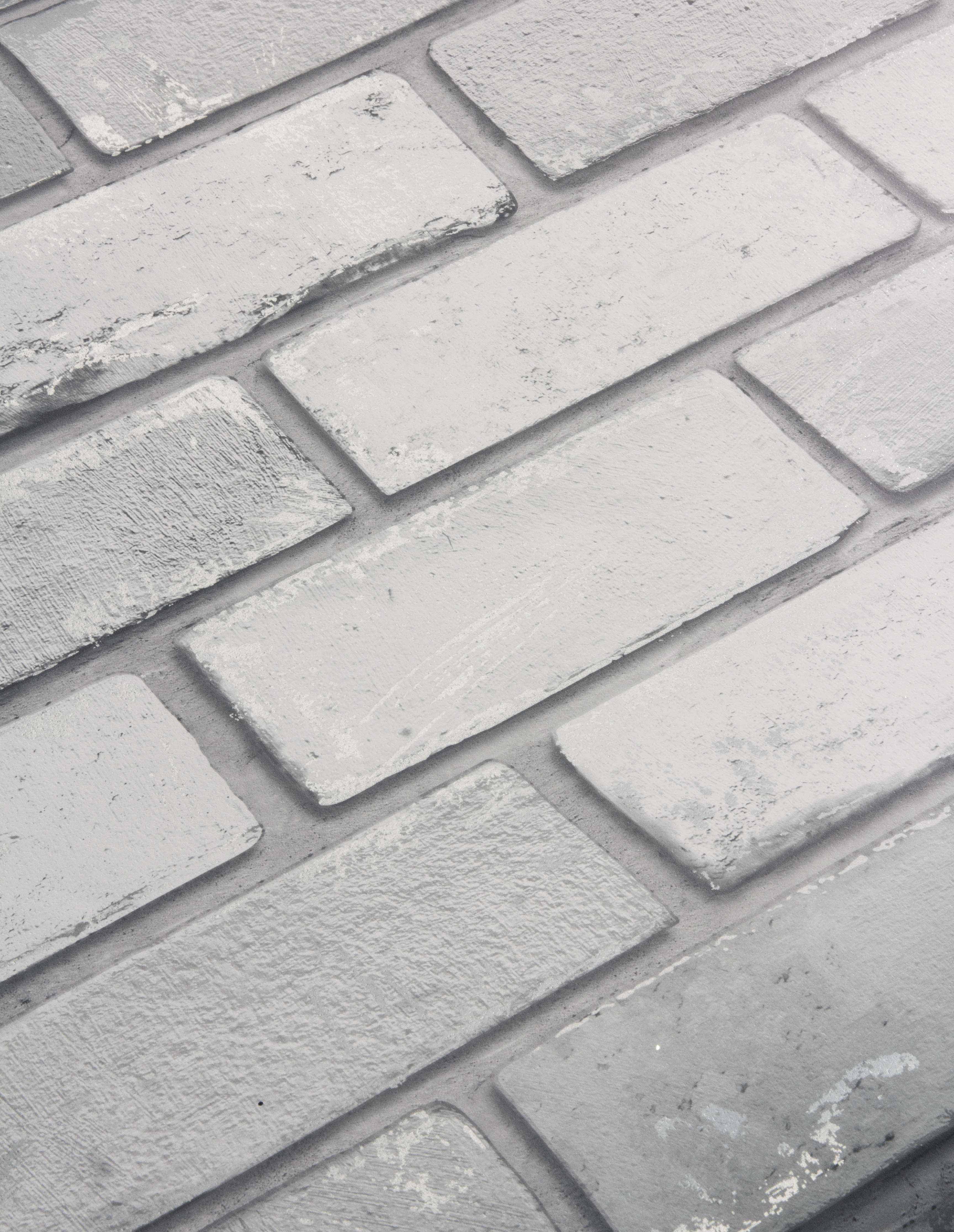 Metallic Brick White/Silver Wallpaper