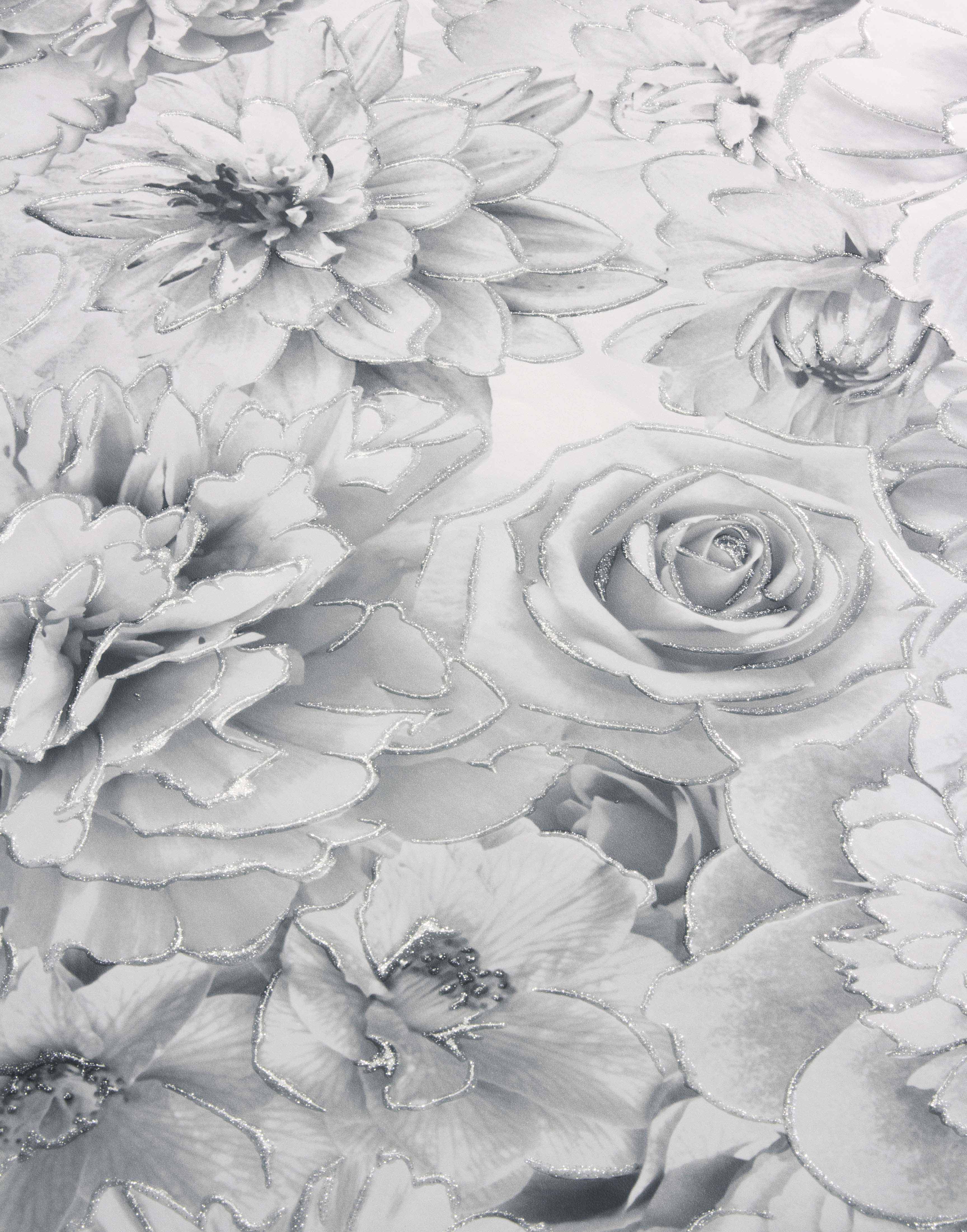 Glitter Bloom Silver Wallpaper