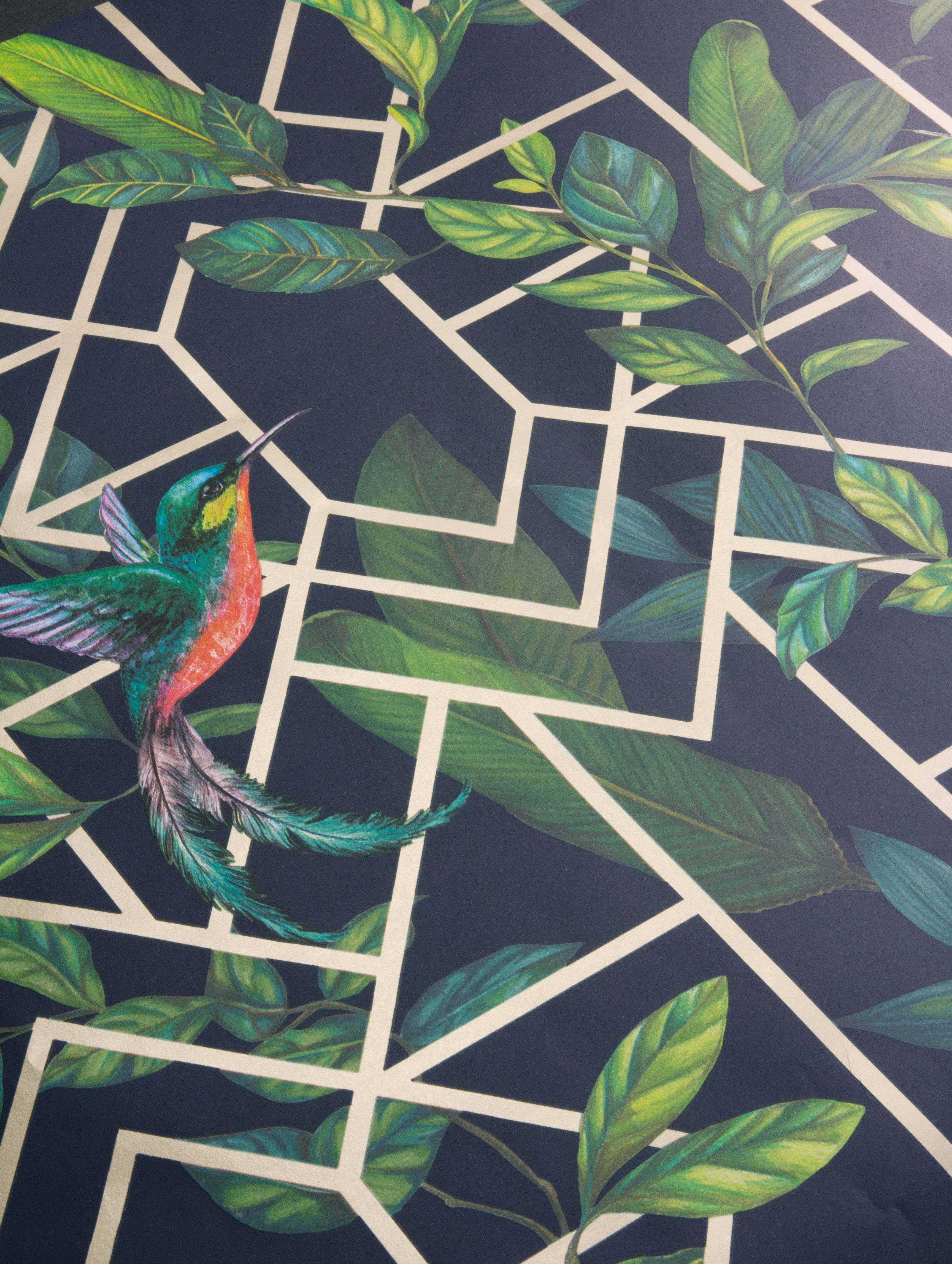 Deco Tropical Navy/Gold Wallpaper