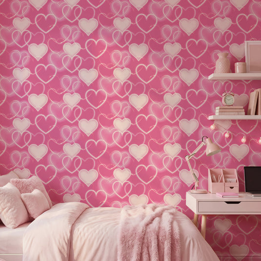 Neon Heart Wall Pink Wallpaper
