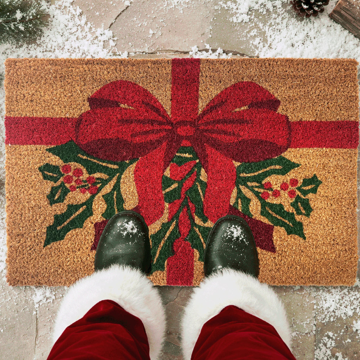 Arthouse Christmas Holly Bow Coir 40 x 60cm Doormat
