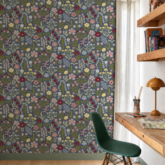 Pretty Meadow Blue & Green Wallpaper