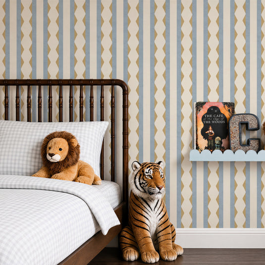 Inca Stripe Yellow & Blue Wallpaper