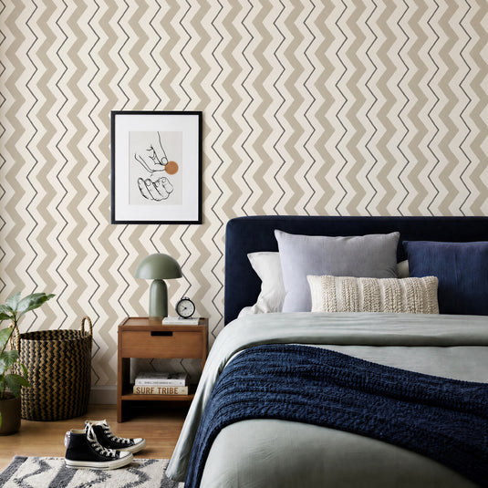 Blitzen Stripe Beige & Black Wallpaper