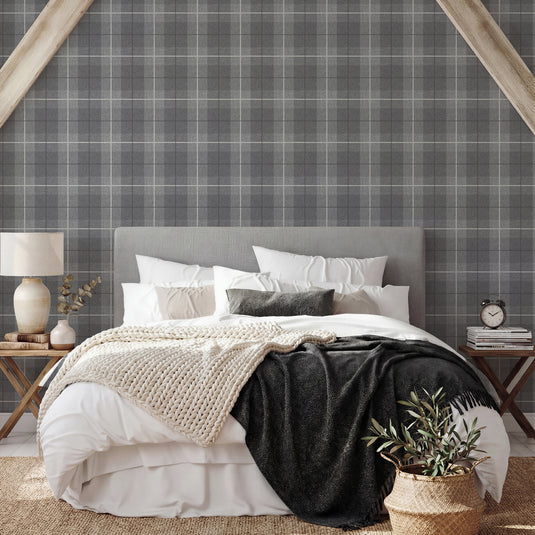 Country Tartan Charcoal Wallpaper