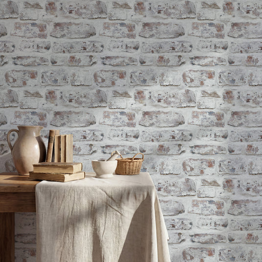 Whitewashed Wall White Wallpaper