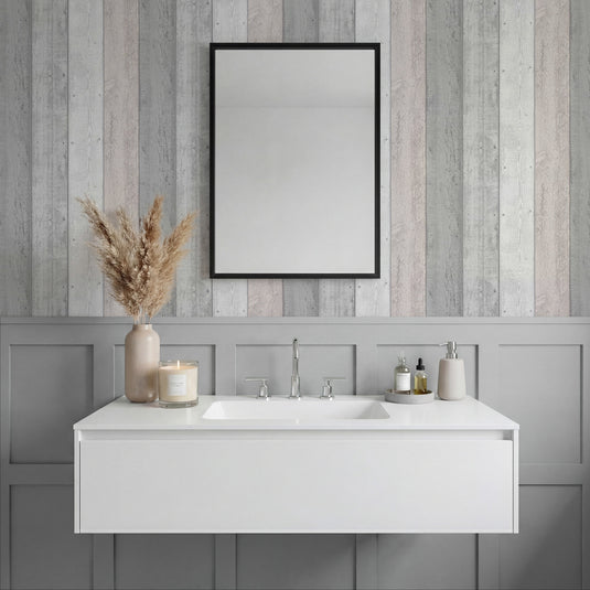 Painted Wood Pink and Grey Wallpaper