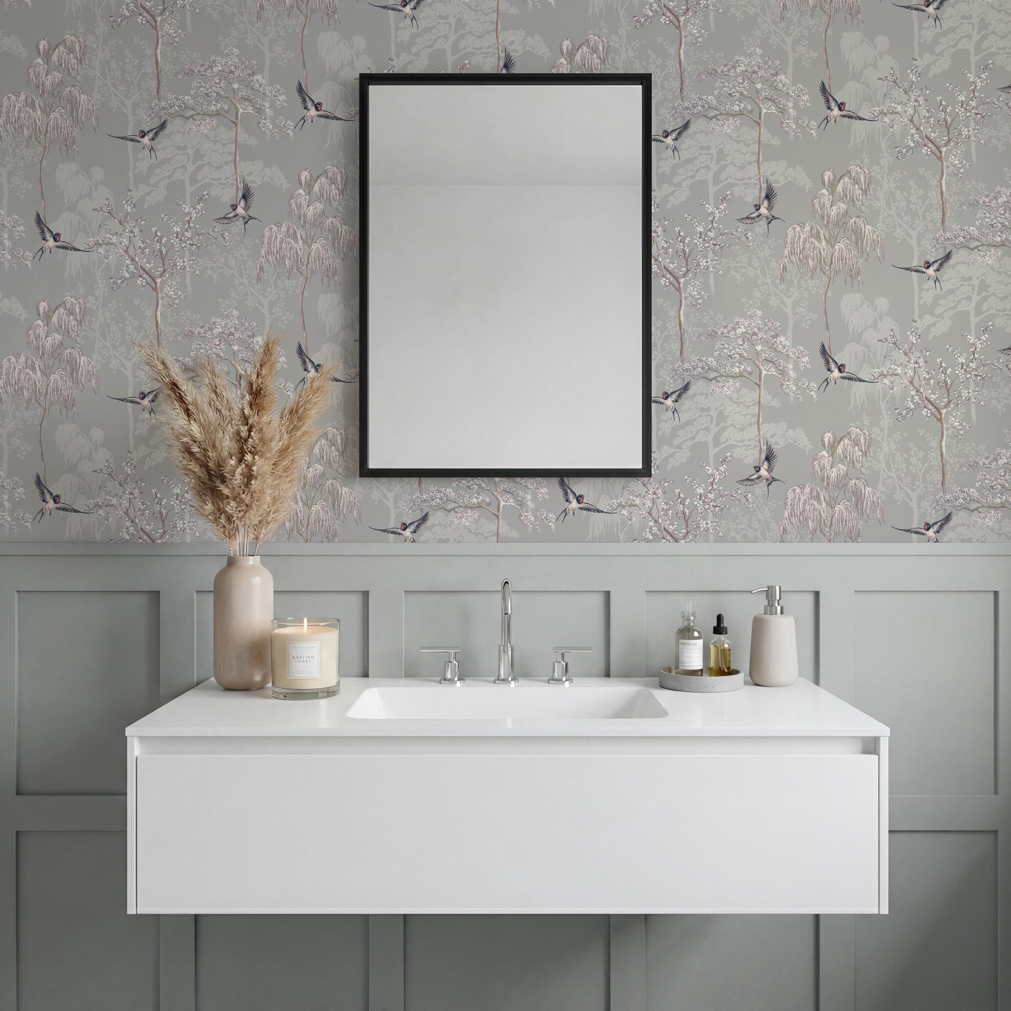 Japanese Garden Grey Wallpaper