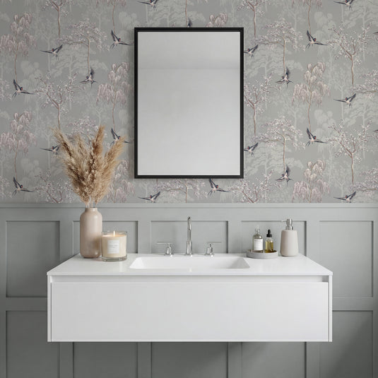 Japanese Garden Grey Wallpaper