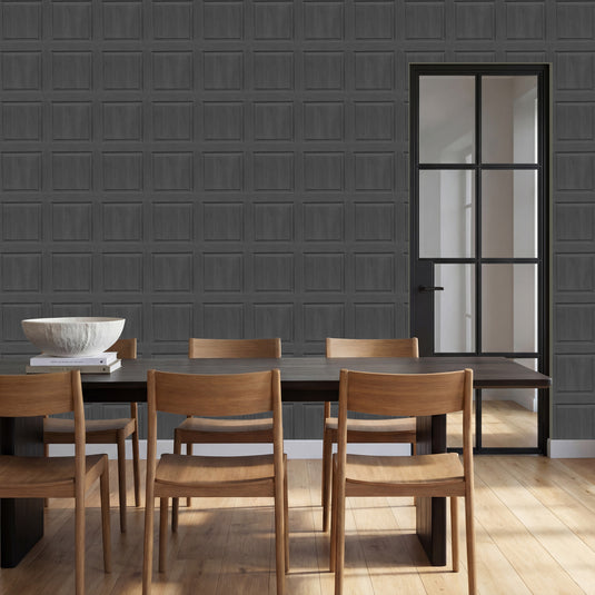 Washed Panel Charcoal Wallpaper