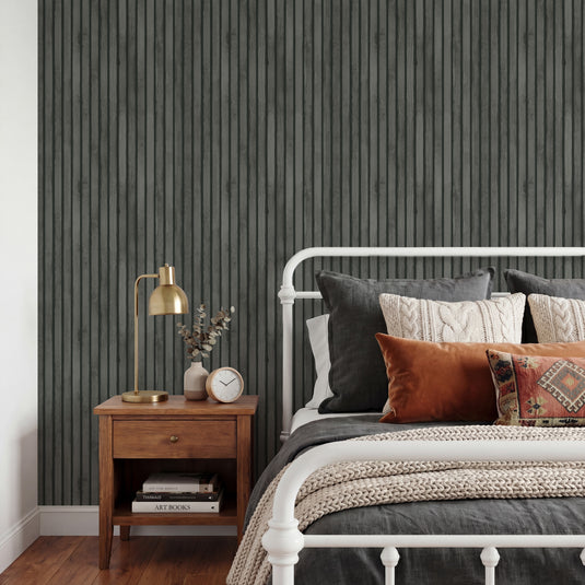 Wood Slats Charcoal Grey Wallpaper