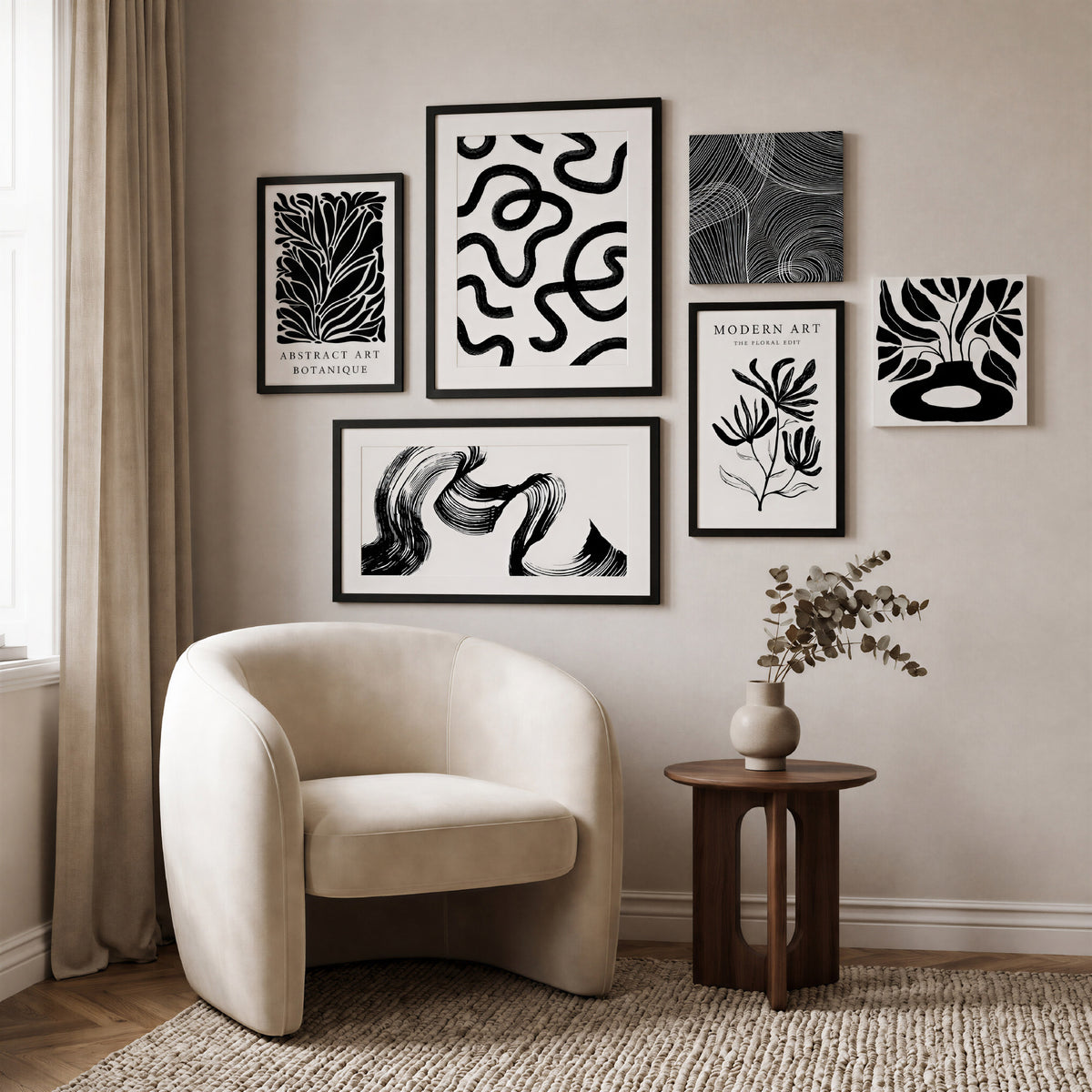 Arthouse Mono Abstract 6 in 1 Canvas Set