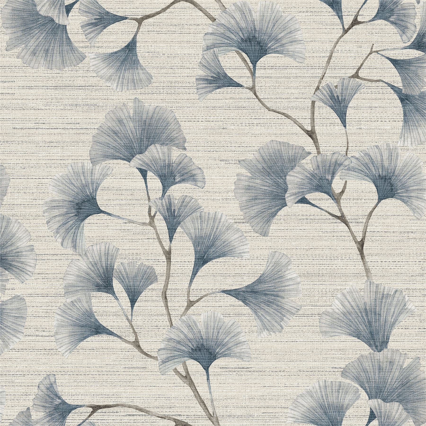 Ginkgo Leaf Trail Blue/Grey Wallpaper