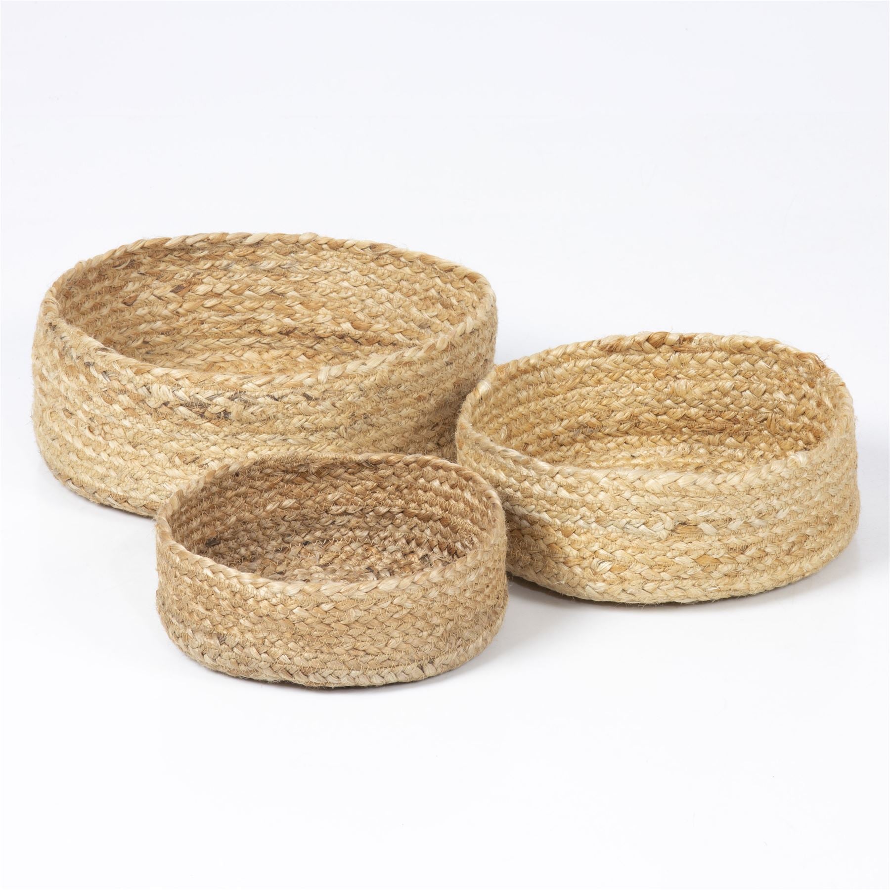 Bankside 100% Jute Flat Round Natural Set of 3 Baskets