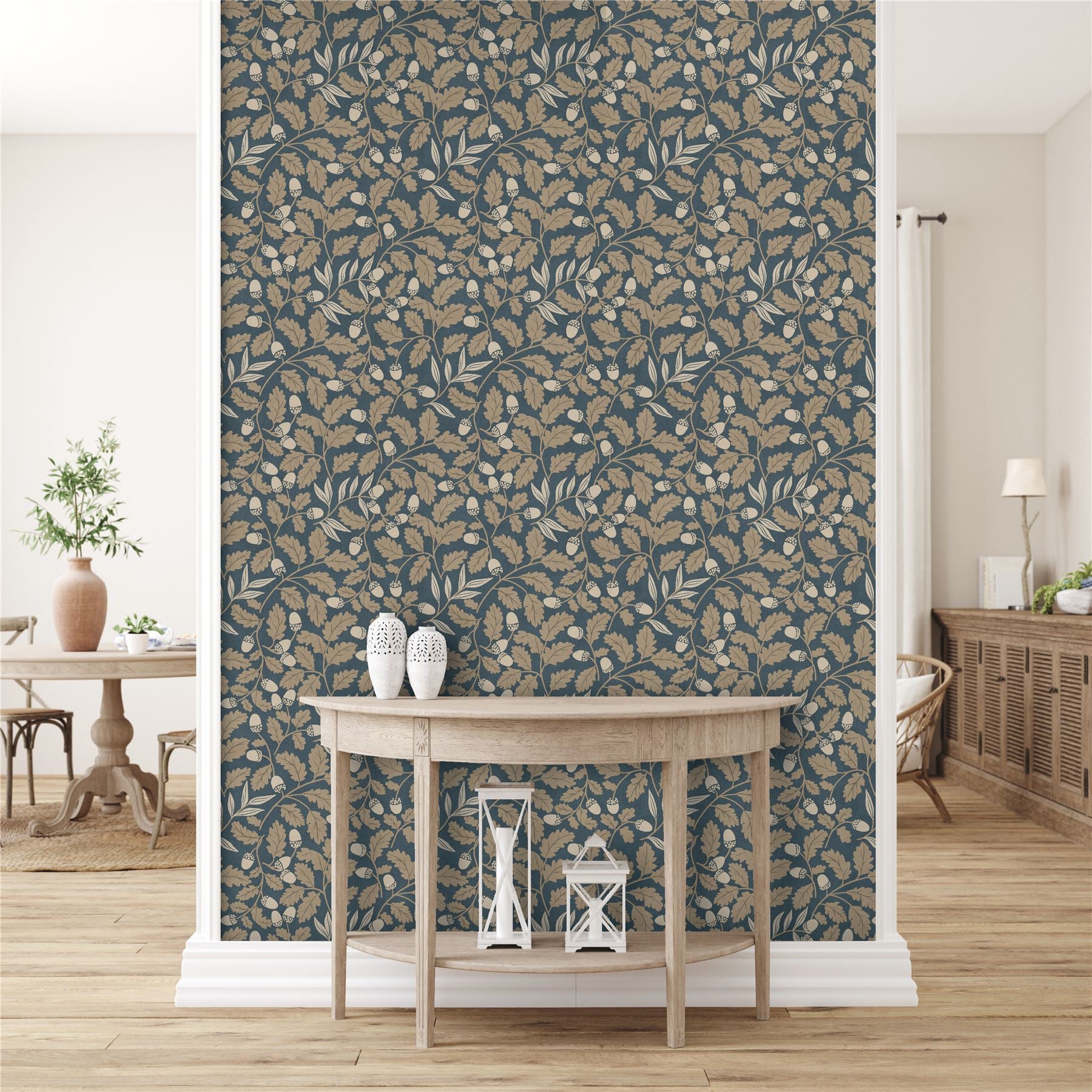 Acorn Trail Navy Wallpaper