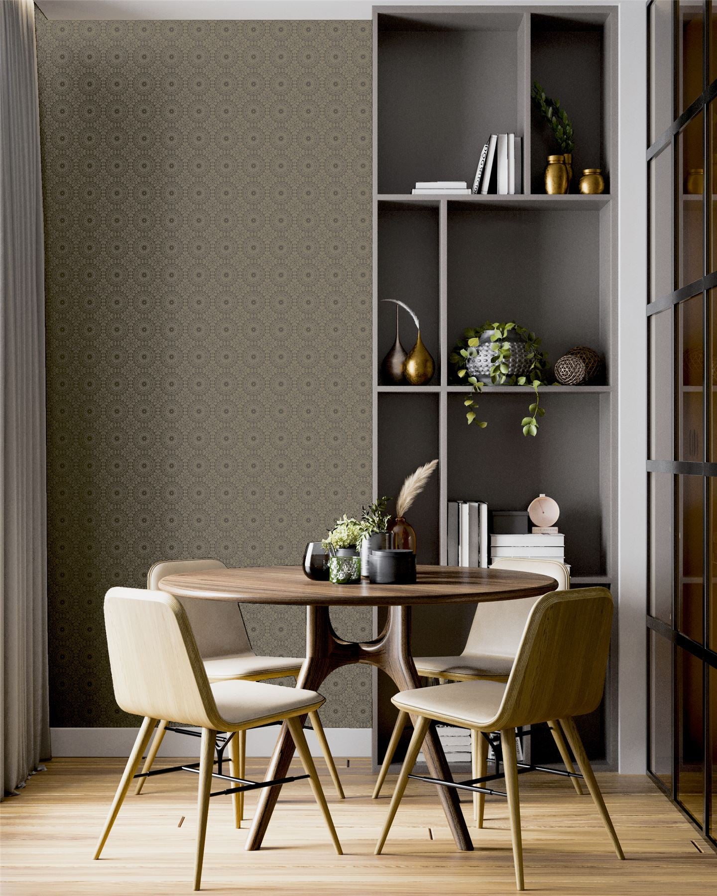 Symmetrical Chic Stone and Gold Wallpaper