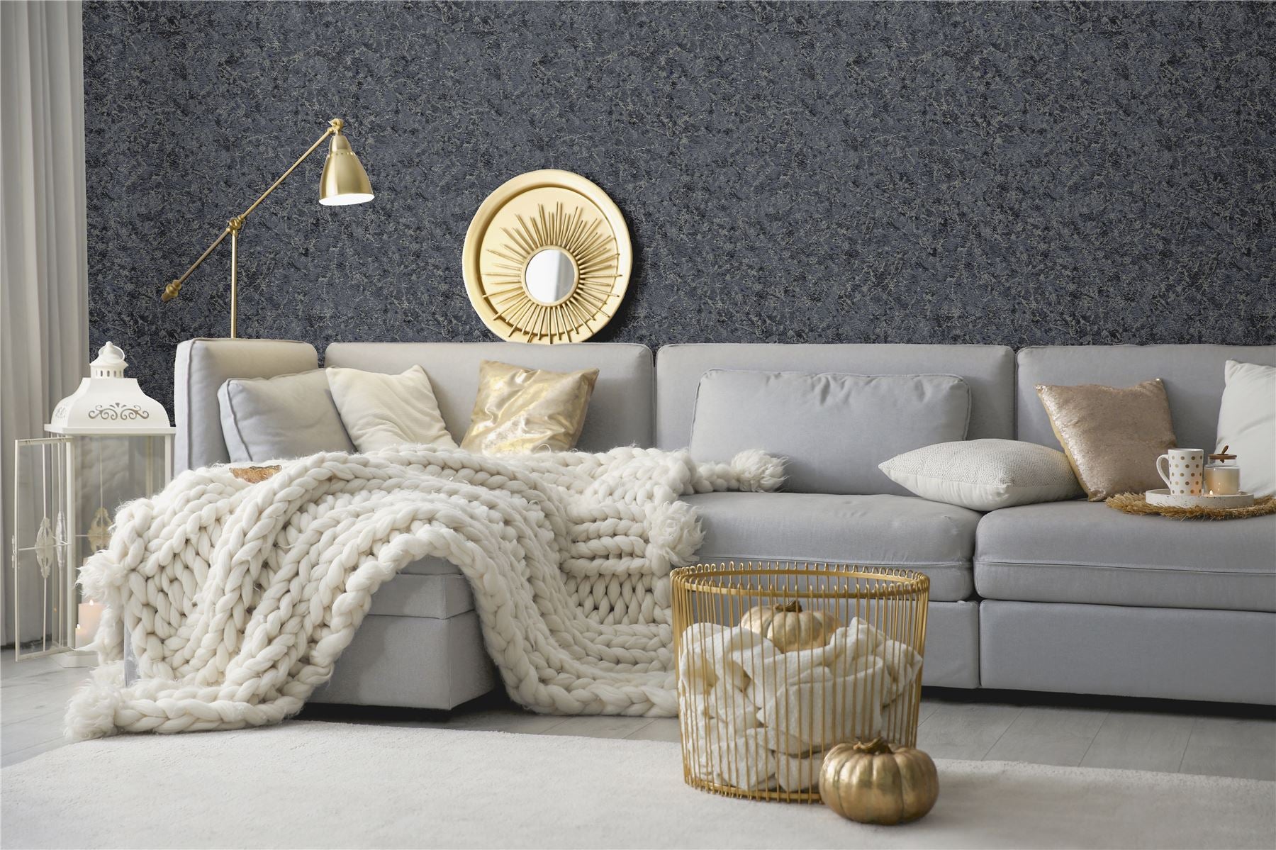 Textured Marble Navy / Silver Wallpaper