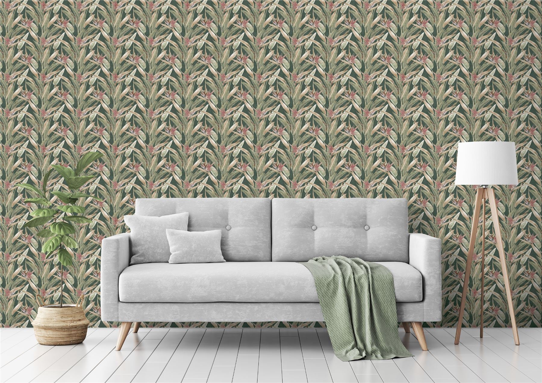 Soft Jungle Vines Deep Green Wallpaper