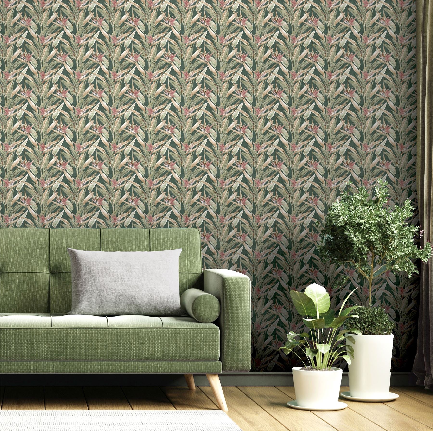 Soft Jungle Vines Deep Green Wallpaper