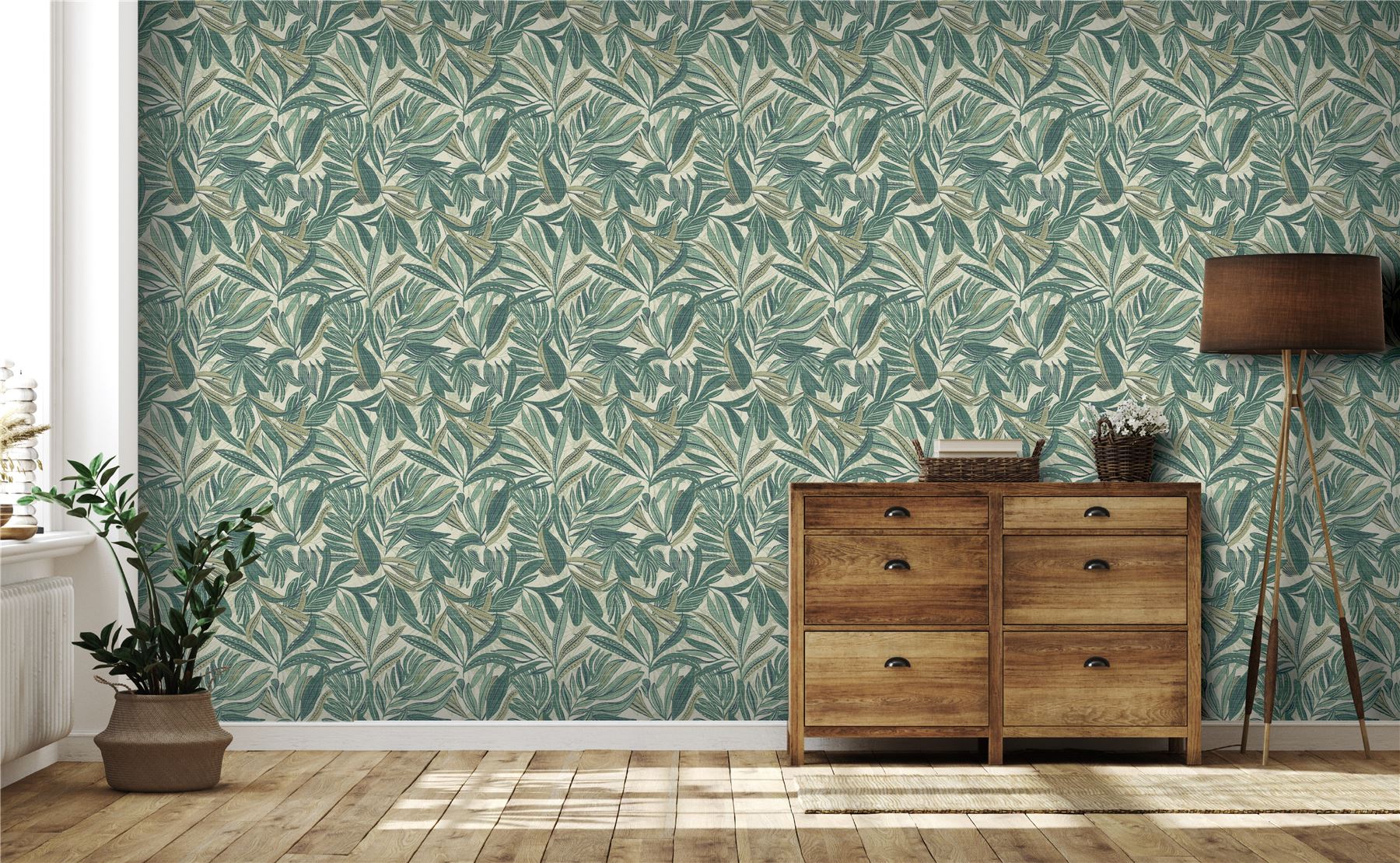 Graphic Tropical Leaf Green Wallpaper