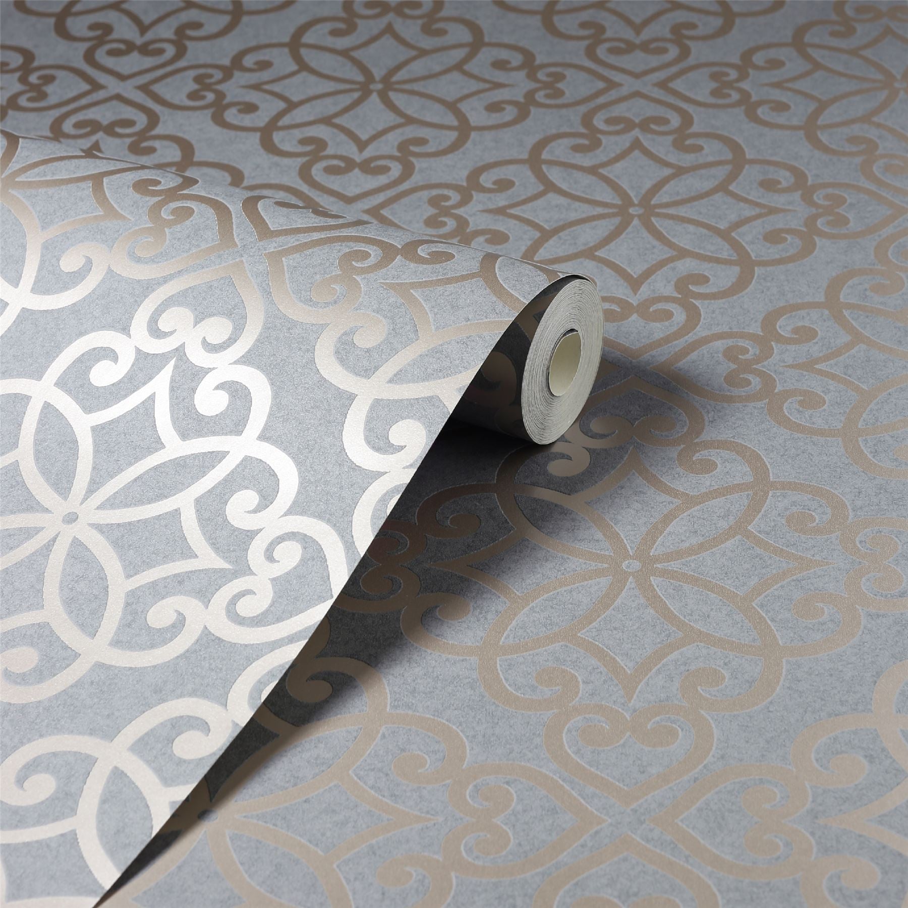 Ornate Motif Charcoal/Rose Gold Wallpaper sw12