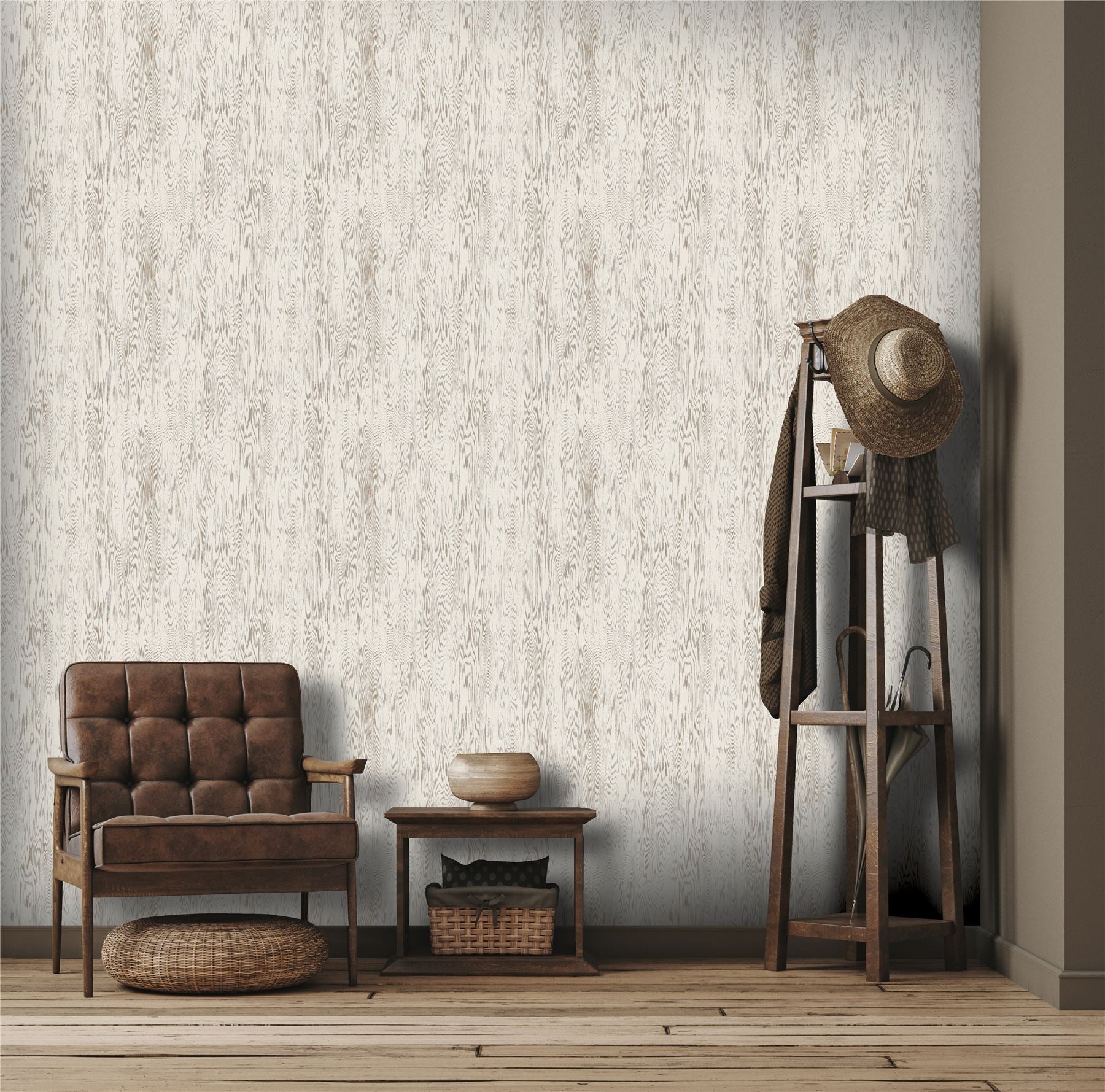 Wood Grain White Wallpaper