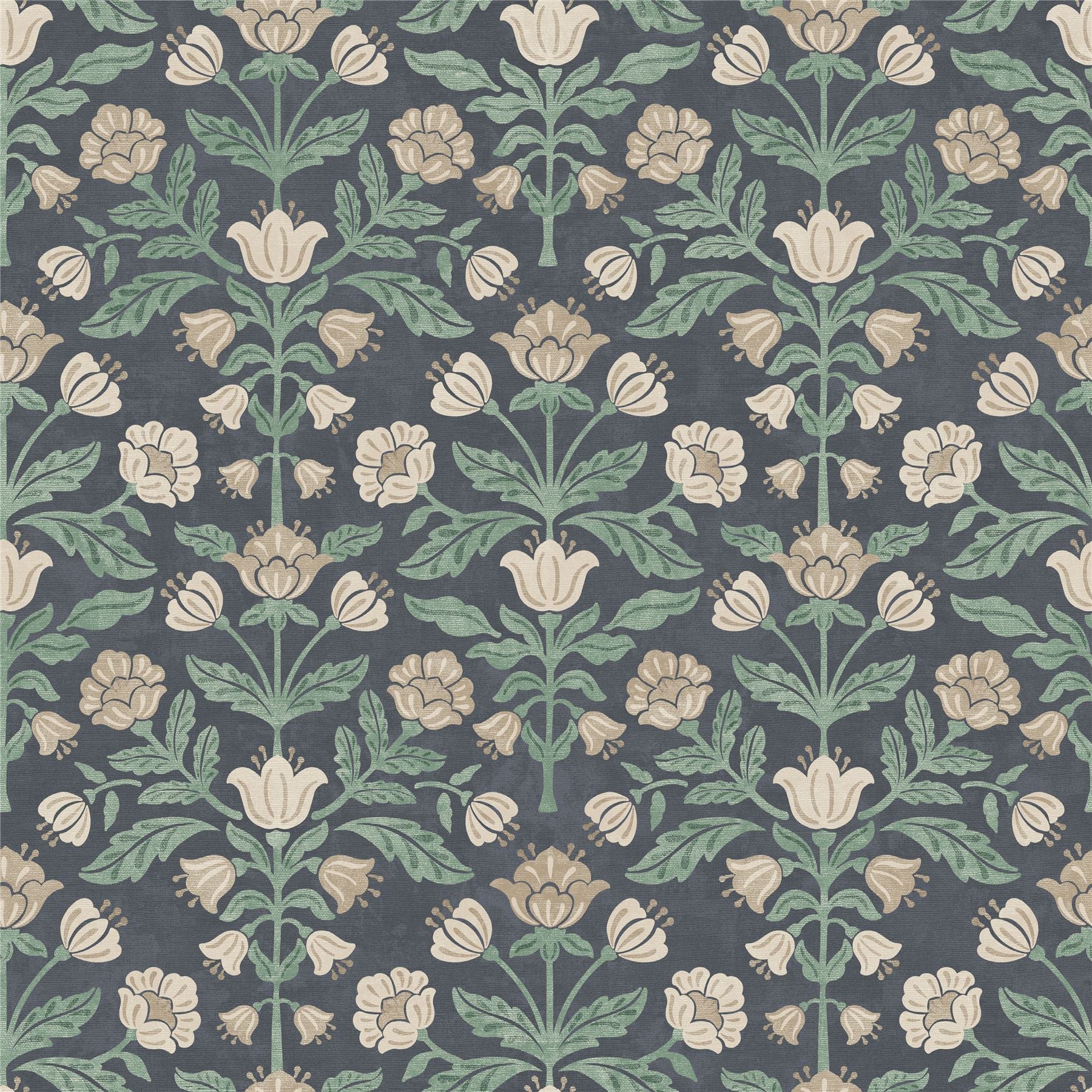 Modern Floral Damask Navy Wallpaper