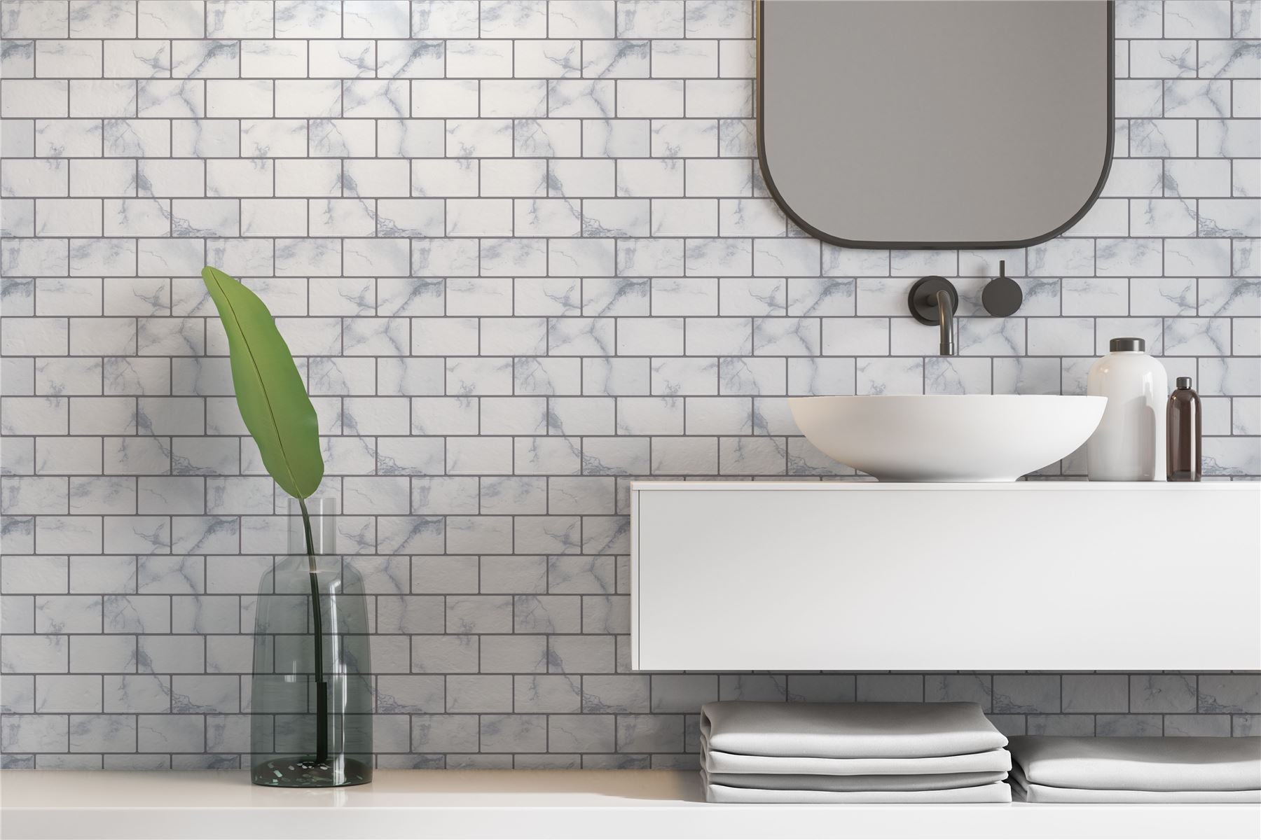 Wall Tile Marble Brick 30.5x30.5cm Grey (5 Tiles Per Pack)