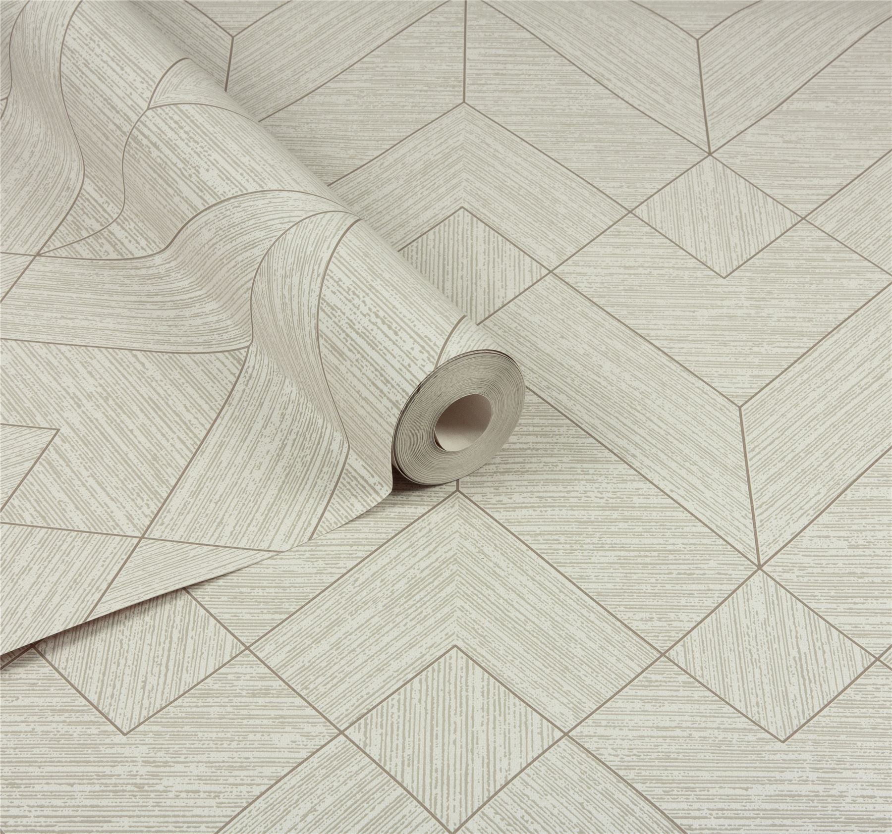 Wood Grain Geo Neutral / Gold Wallpaper